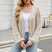Women Clothing Idle Loose Sweater Coat Autumn Winter Long Sleeved V